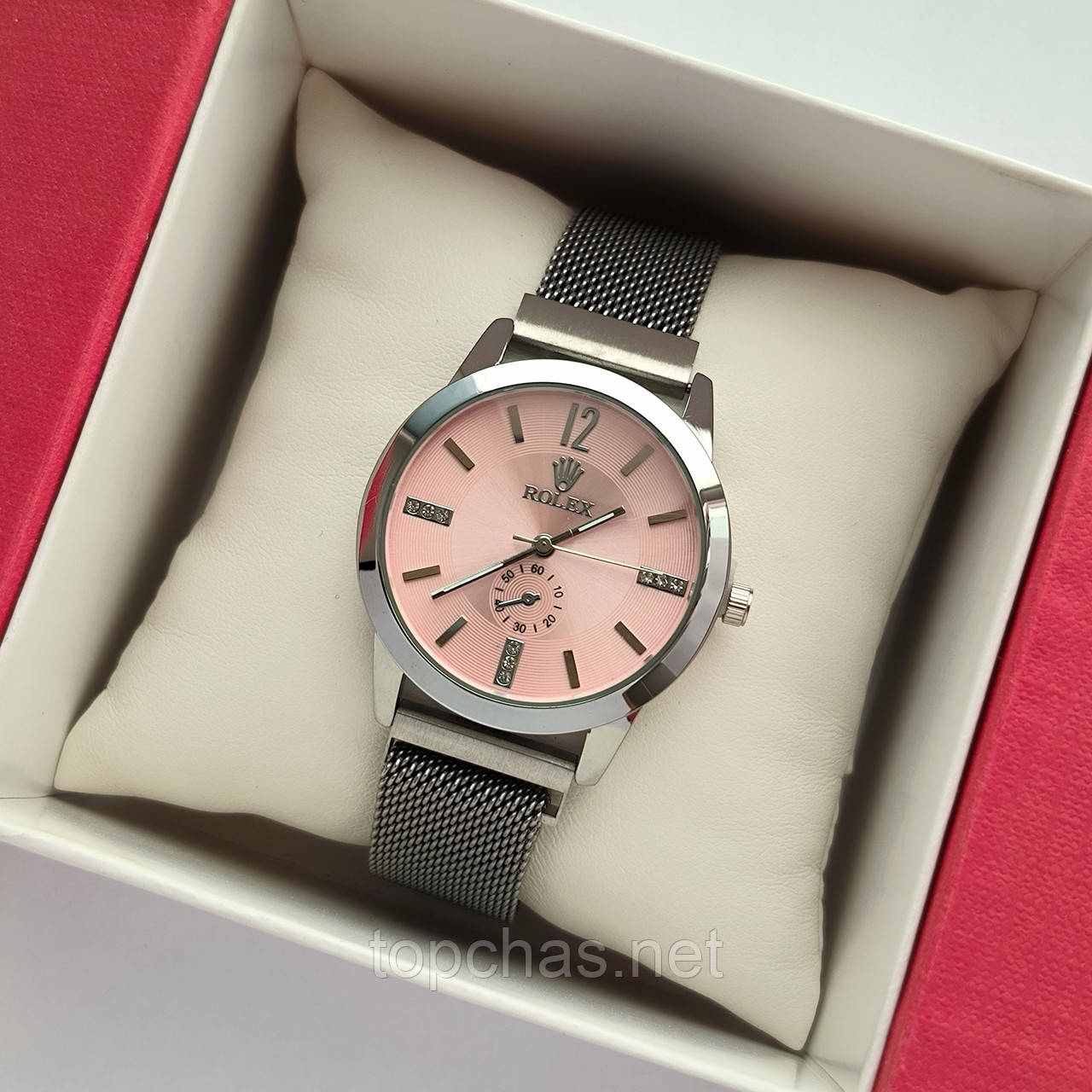 Сріблястий жіночий наручний годинник Rolex (ролекс) на магнітні застібці, світлий циферблат - код 2241t