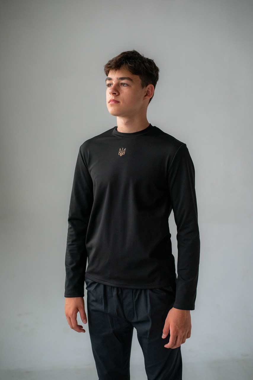 Чоловічий лонгслів з гербом (трикотаж, чорний) 46, фото 1