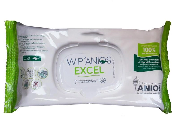 Дезінфікуючи серветки, просочені дезрозчином, ВІП'АНІОС Ексель (WIP'ANIOS Excel), 100 шт