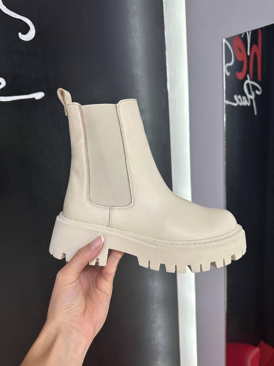 Черевики челсі жіночі бежеві шкіряні високі модні демісезонні на осінь, фото 1