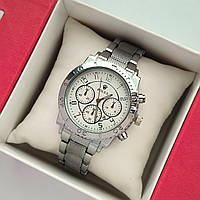 Женские наручные часы Rolex (ролекс) серебристые с белым циферблатом, рифленный браслет - код 2296t