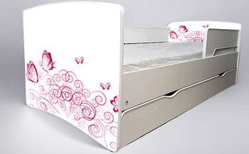 Ліжко для дівчинки Метелики, дитяче ліжко з бортиками Кіндер Кул 1700Х800