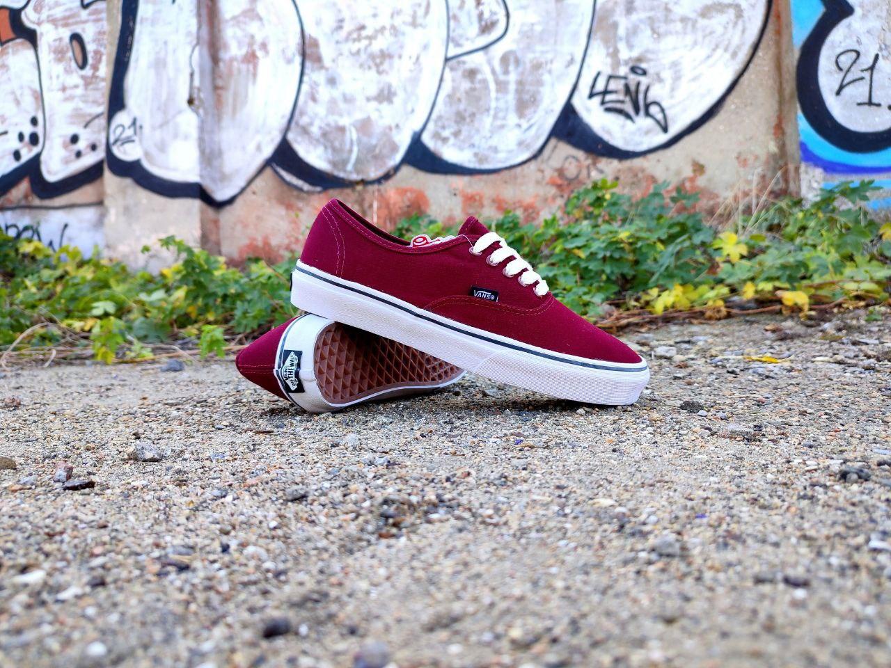 Vans Authentic BORDO/WHITE кеди кріпери вані бордові кросівки на білій підошві чоловічі