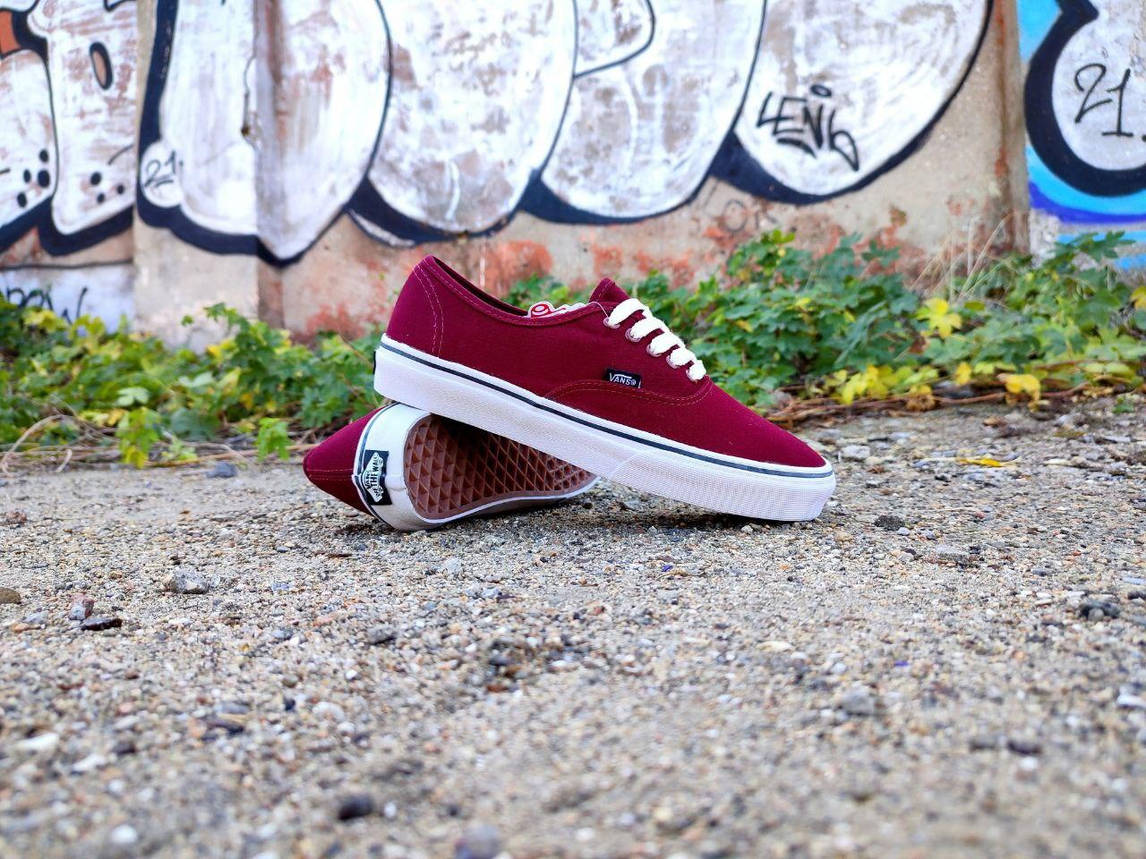 Vans Authentic BORDO/WHITE кеди кріпери вані бордові кросівки на білій підошві чоловічі, фото 1