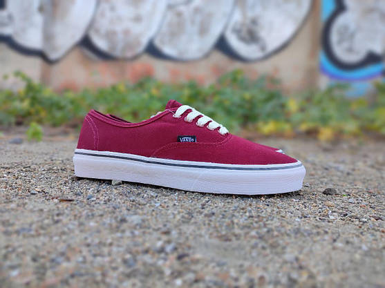 Vans Authentic BORDO/WHITE кеди кріпери вані бордові кросівки на білій підошві чоловічі, фото 2