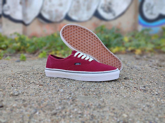 Vans Authentic BORDO/WHITE кеди кріпери вані бордові кросівки на білій підошві чоловічі, фото 3