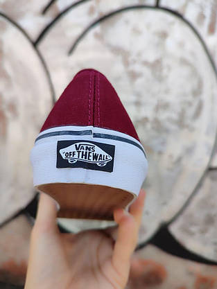 Vans Authentic BORDO/WHITE кеди кріпери вані бордові кросівки на білій підошві чоловічі, фото 4