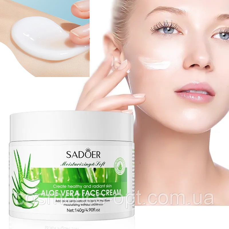 Зволожуючий освіжаючий крем для обличчя та шиї з алоє вера SADOER Face Cream, 140 g