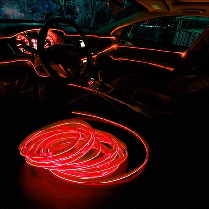 Неонова контурна підсвітка салону авто 5 м Червона, підсвітка салону 5 м в авто холодний неон, фото 2