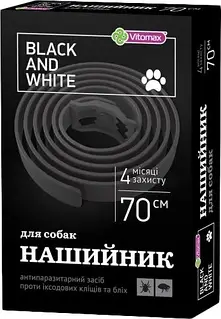 Нашийник інсектоакарицидний Vitomax Black and White проти бліх і кліщів для собак 70 см (чорний)