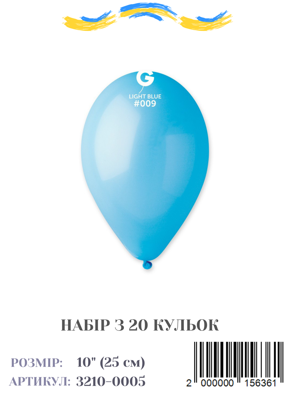 Набір повітряних кульок пастель світло-блакитний, 10" (20 штук)