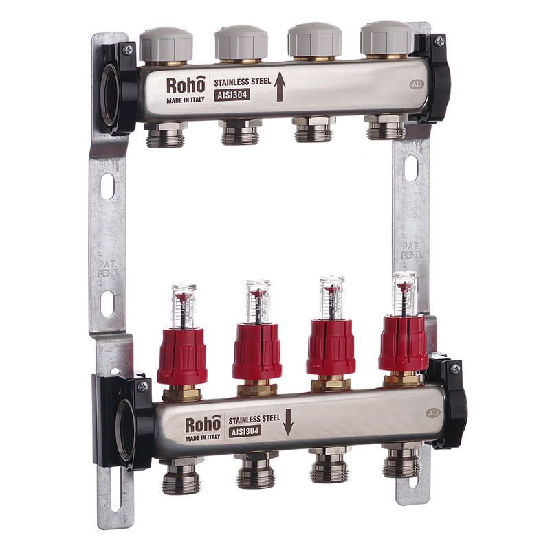 Колектор із витратоміром і термостатичними клапанами Roho R804-04 — 1"х 4 вих. (RO0036)