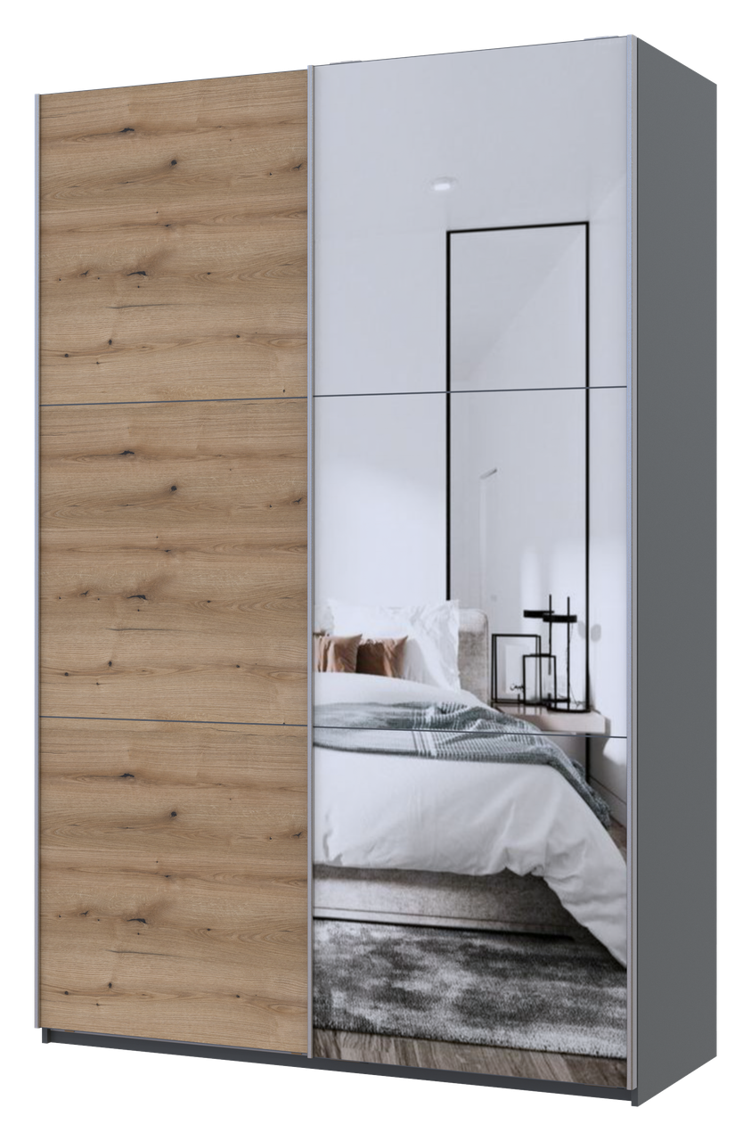 Шафа купе G-Caiser Doros Графит/Дуб Эвок 1 ДСП / 1 зеркало / 3 части 160х60х240 (42005072)