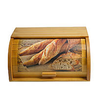 Хлебница деревянная букового цвета "Багет" со сдвигающейся крышкой, светлая 36*26*18 см.