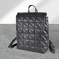 ЧЕРНЫЙ качественный фабричный стеганый многофункциональный женский рюкзак под клапаном (Луцк, 743)