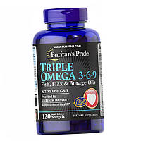 Риб'ячий жир Омега 3 6 9 Puritan's Pride Triple Omega 3-6-9 Fish, Flax & Borage Oils 120 капсул