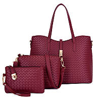 Набор женских сумок бордовый 3в1 из экокожи