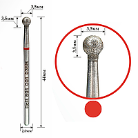Фреза алмазная RcR - шар 801 001 035R диаметр 3,5 мм, красная