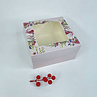 Коробка для бенто-торта, 170*170*90 мм, с окном, "Весенние цветы"