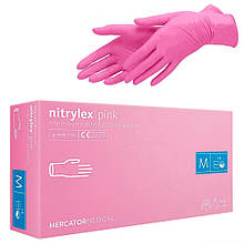 Рукавички нітрилові NITRYLEX PINK розмір M (щільність 3,5 г) неопудрені рожеві, (50пар/1уп) Mercator Medical