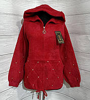 Женская кофта альпака в красном цвете, размеры 50-58.