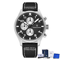 Гибридные (Кварц + механика) часы с сапфировым стеклом Pagani Design PD-1703 Silver-Black