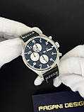 Гібридні (Кварц + механіка) годинник із сапфіровим склом Pagani Design PD-1703 Silver-Black, фото 5
