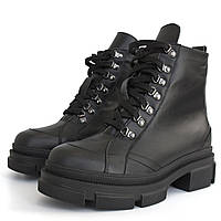 Брутальные кожаные ботинки на платформе Зимняя Женская обувь демисезонная COSMO Shoes Mira Black