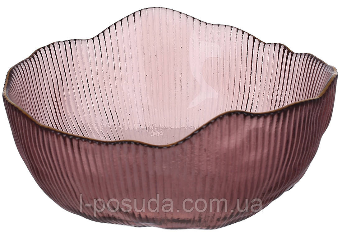 Салатник скляний із золотим обідком D13*6см бордо, фото 1