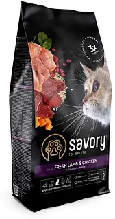 Сухий корм для кастрованих котів Savory Adult Cat зі свіжим м’ясом ягняти та куркою 2 кг (4820232630112)