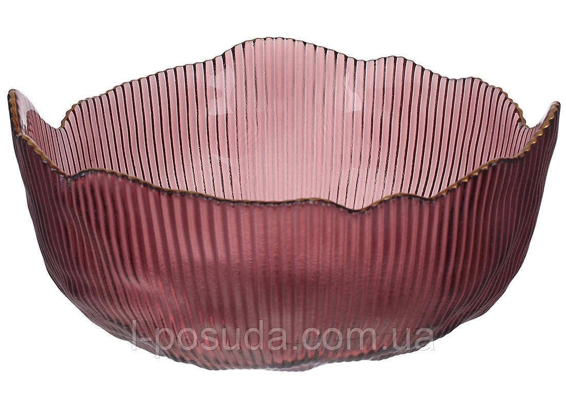 Салатник скляний із золотим обідком  D17*7.5см, фото 1