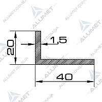 Кутник алюмінієвий 40х20х1.5 мм без покриття