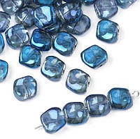 Хрустальные бусины, стекло синие, форма изогнутый квадрат 12*11 мм, пачка 10 шт!