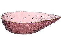Салатник стеклянный формы Авокадо с золотым ободком 16.5*12.5*4.5см
