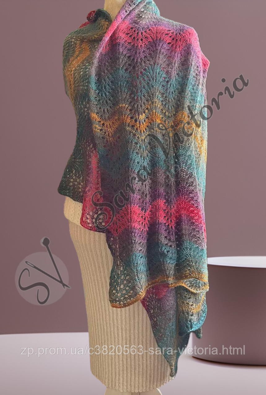 Палантин широкий довгий ажурний шарф, фото 1