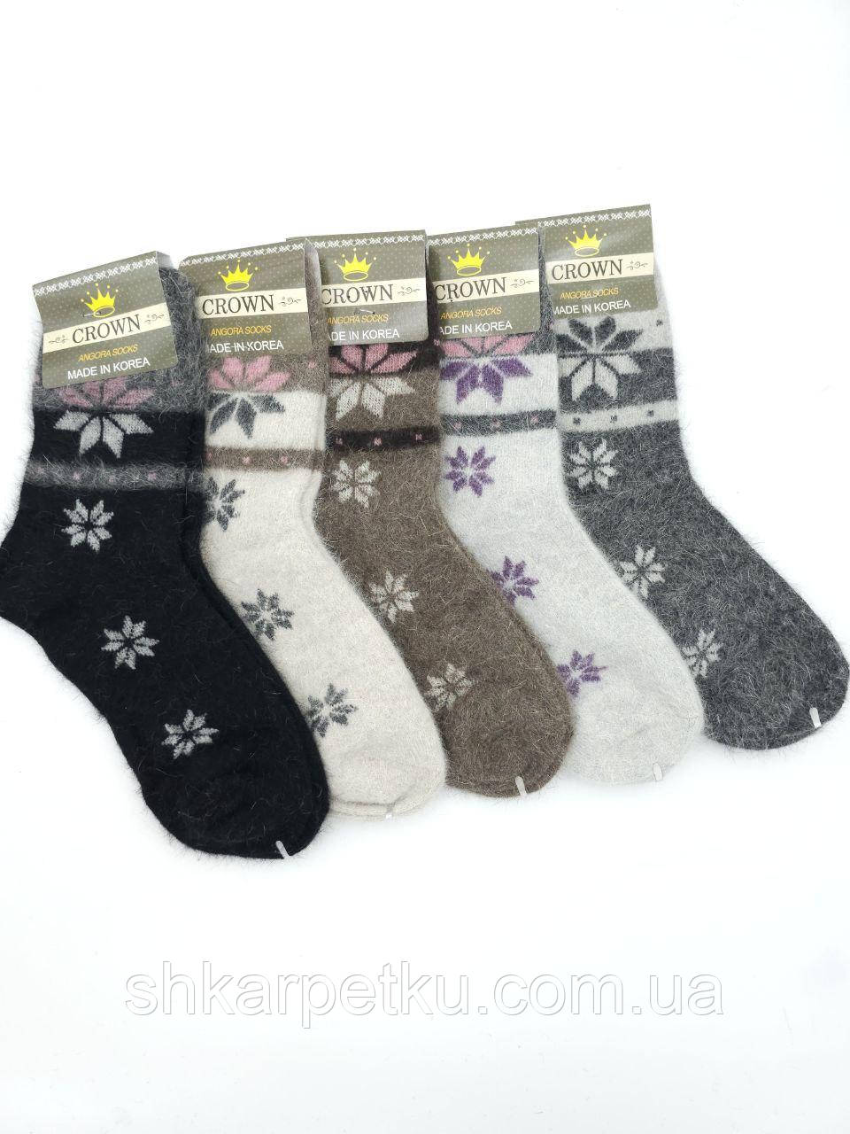 Жіночі носки шкарпетки теплі Crown з ангори з малюнком сніжинки 35-39 5 пар/уп мікс кольорів