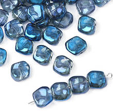 Кришталеві намистини, скло сині, форма вигнутий квадрат 12*11 мм, в упаковці 10 шт!