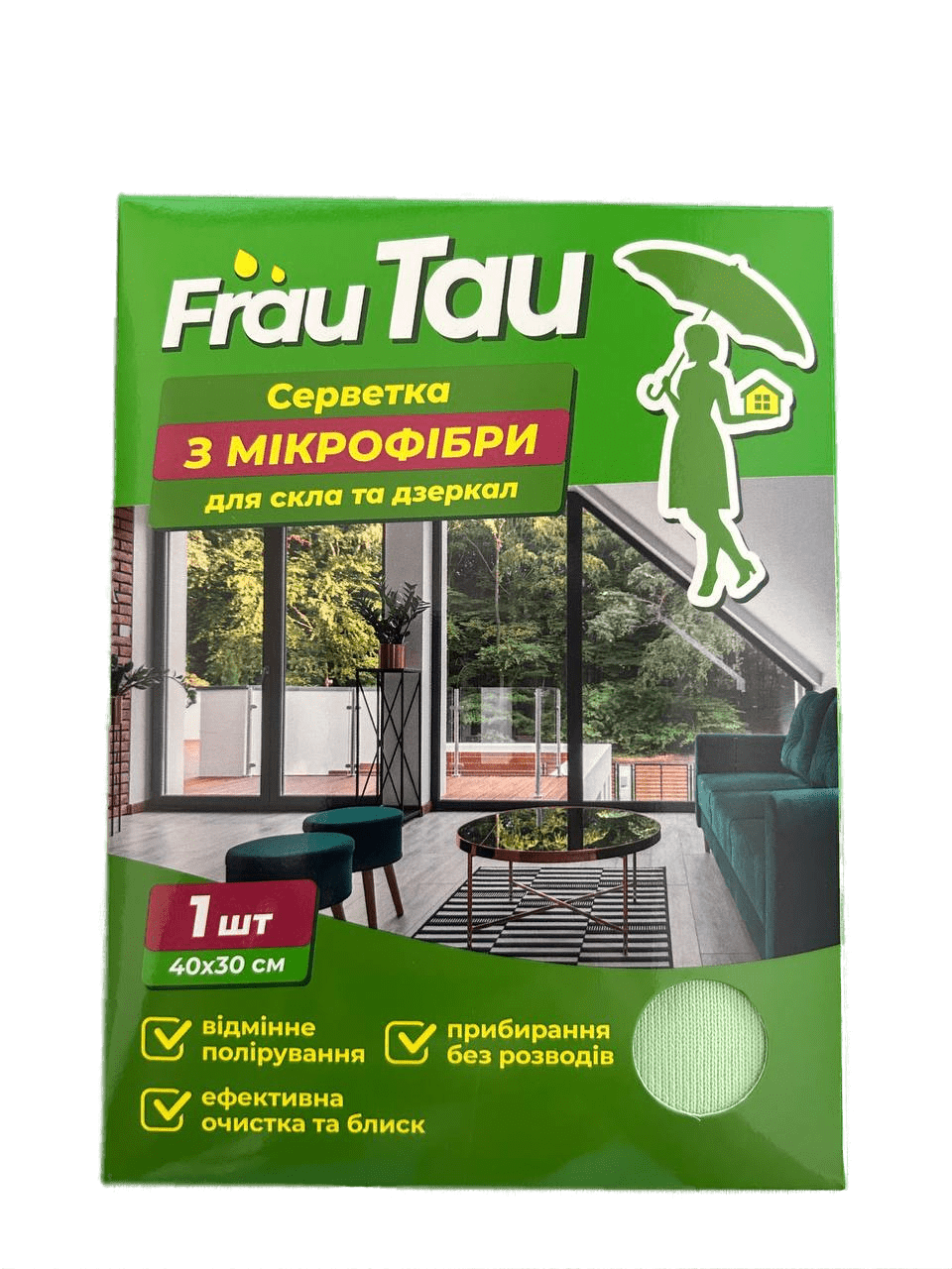 Серветка з мікрофібри для скла 1 шт 40х30 см, Frau Tau, Арт.45421