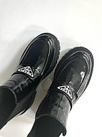 Ботинки Prada челси женские черные лаковые кожаные модные демисезонные на осень 37