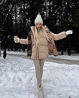 Женская зимняя теплая объемная оверсайз куртка с капюшоном