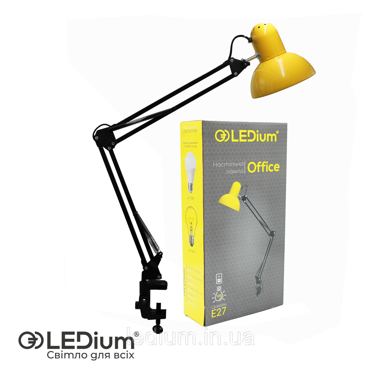 Настільна лампа на струбцині Office Ledium Жовта