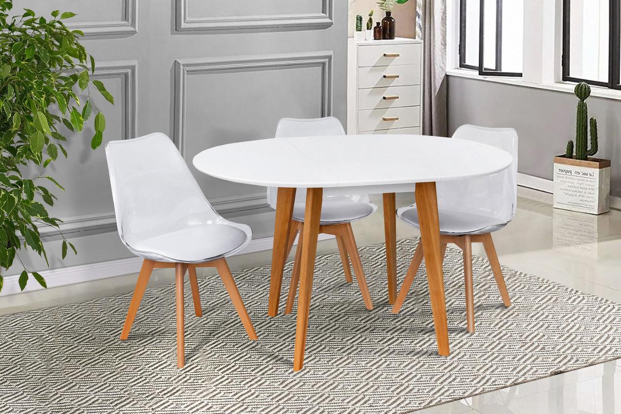 Стіл обідній Модерн круглий 90-128 см (білий/бук натуральний), фото 1