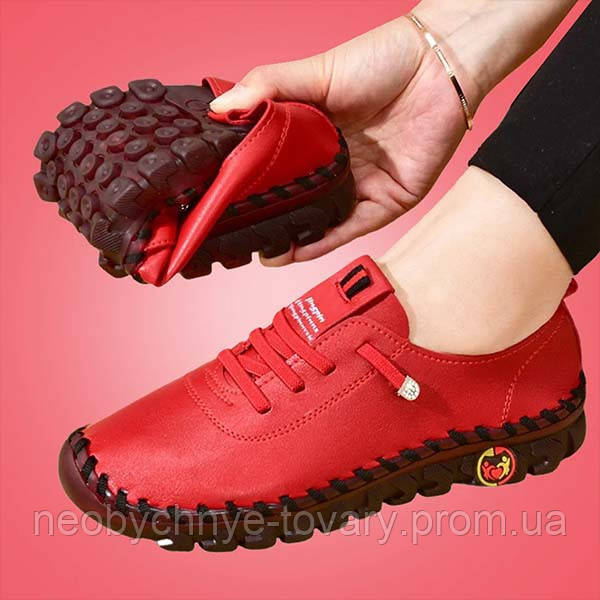 Лоферы самая удобная обувь, женская повседневная обувь, кроссовки красного цвета, размер 42 Код 67-0021 - фото 1 - id-p1974971952