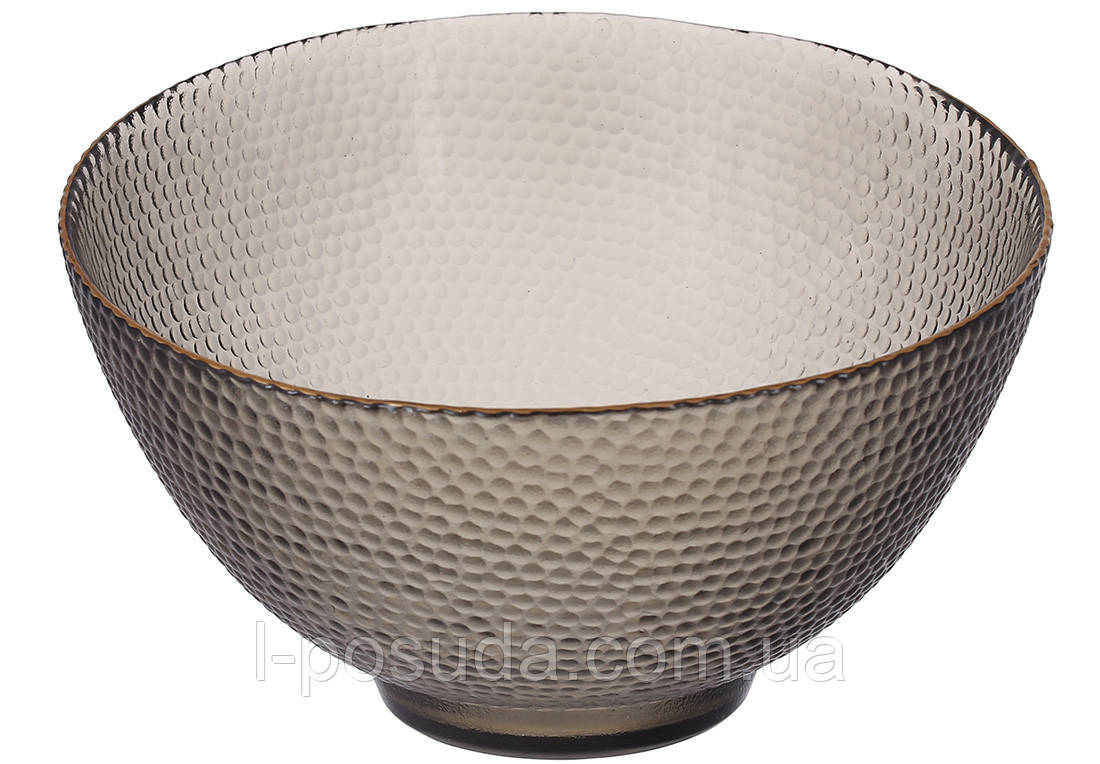 Салатник скляний із золотим обідком димчастого кольору 22*13см, фото 1