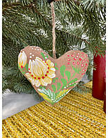 Сувенір кавовий ароматизований "Серце з жовтими петриківськими квітами" ручної роботи, handmade декор