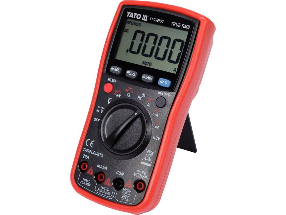 Мультиметр TRUE RMS електричних параметрів YATO з LCD-цифровим діапазоном 19999 живлення 2х1,5AA