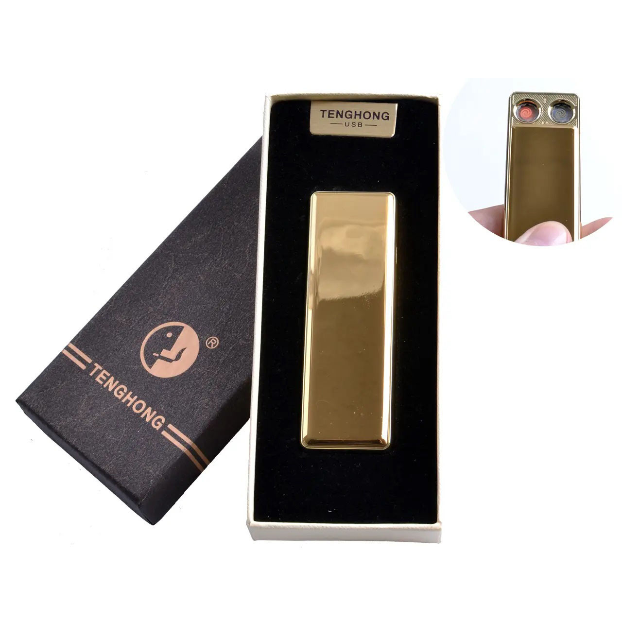 USB зажигалка в подарочной упаковке с двумя спиралями накаливания. WZ-862 Цвет: золотой - фото 4 - id-p1974814058