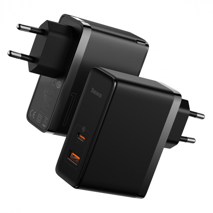 Мережевий зарядний пристрій Baseus GaN5 Pro Fast Charger C+U 100W, Cable Type-C 1m, Black (CCGP090201), фото 1