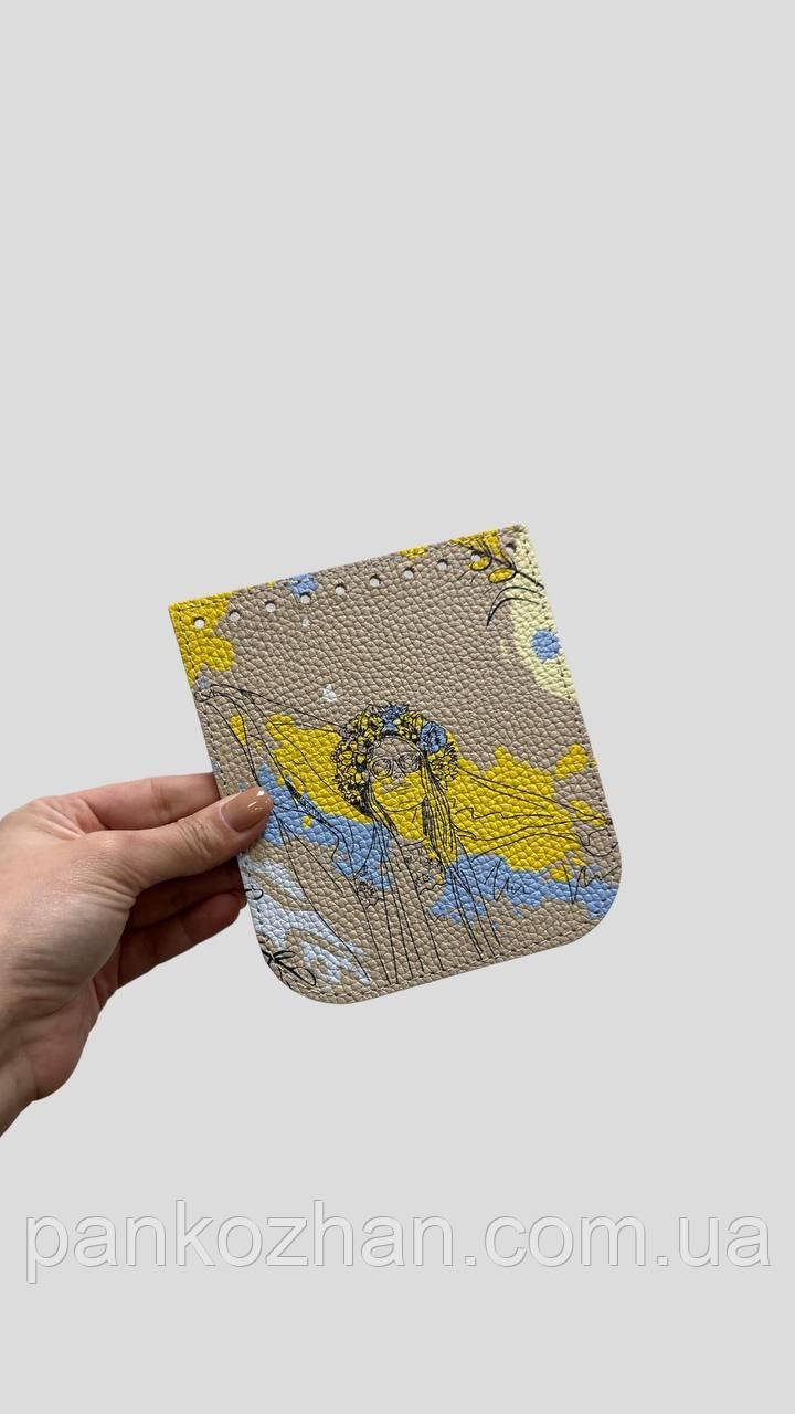 Клапан для сумки міні з принтом,15х13 см, натуральна шкіра, фото 1