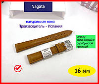 Кожаный ремешок Nagata 16 мм Spain для наручных часов св. коричневый, ремінець для годинника 16 мм коричневий